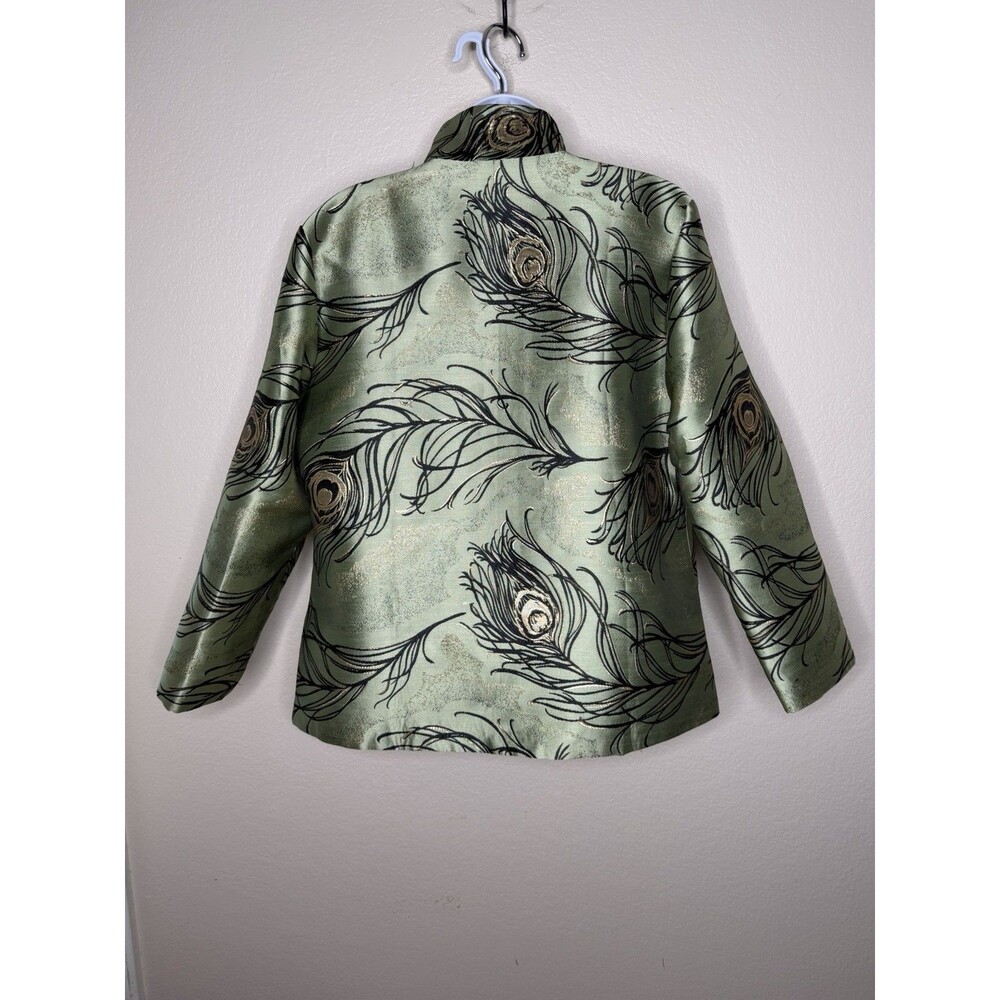 Grace Chuang New York Feather Print Open Jacket Sz S Multicolor Reversible Green - Picture 9 of 16